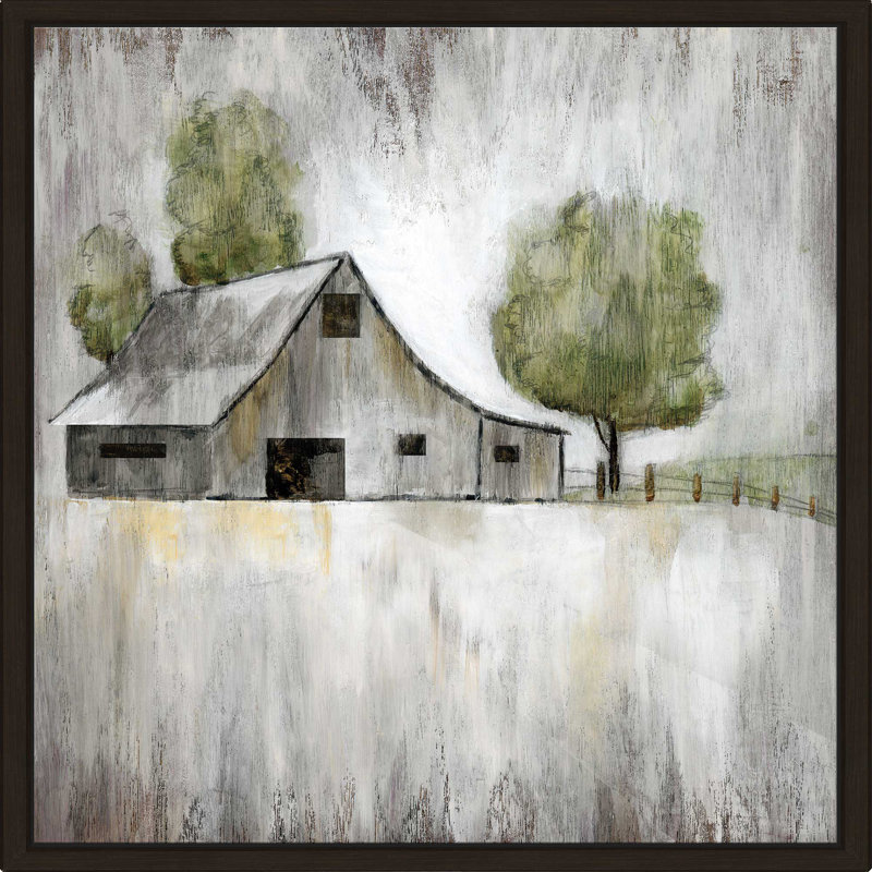 «Weathered Barn», reproduction de peinture acrylique, H 39,5 po x l 39,5 po x P 2 po, Cadre flottant espresso