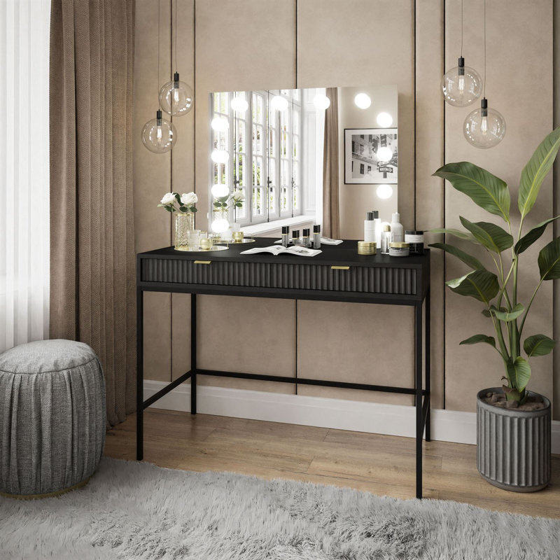 Masiel Dressing Table with Mirror, Black Matt/Black