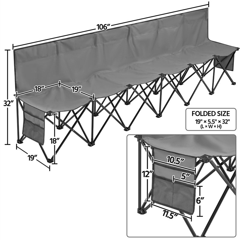 Kalel Folding Camping Bench, Gray