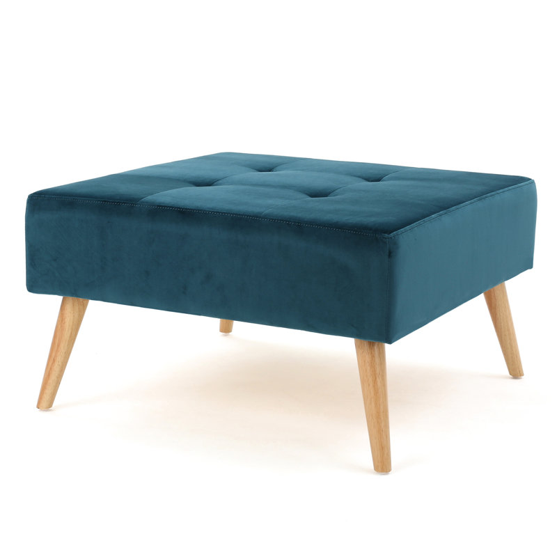 Velours bleu sarcelle de style Mid-Century moderne et pieds en bouleau massif avec détails, en velours 30,5 x 30,5 x 17