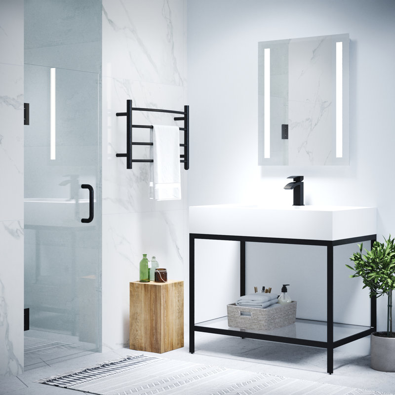 Porte de douche à charnière sans cadre avec garde-raz de marée L 30 po x H 72 po Passion, Noir mat