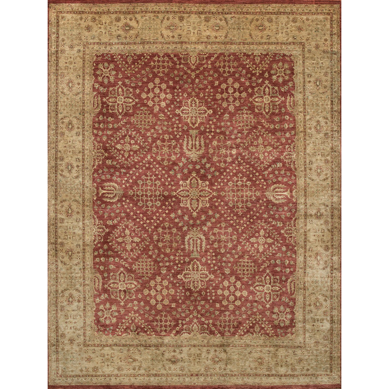 Wool Oriental Area Rug in Brown/Red, Rectangle 6' x 9'