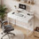 Small Home Office Computer Desk With Drawers, Writing Desk Study Desk with with Monitor Stand