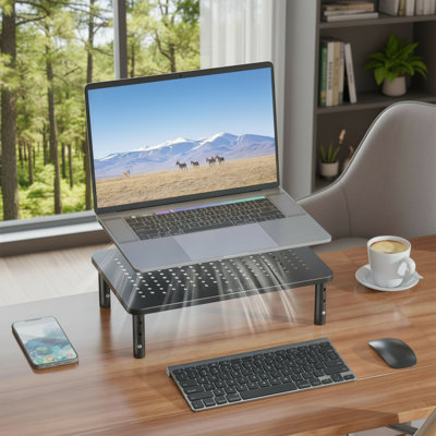 Adjustable Monitor Stand With Storage Space, Suitable For Office And Home Use, Black Single Pack.