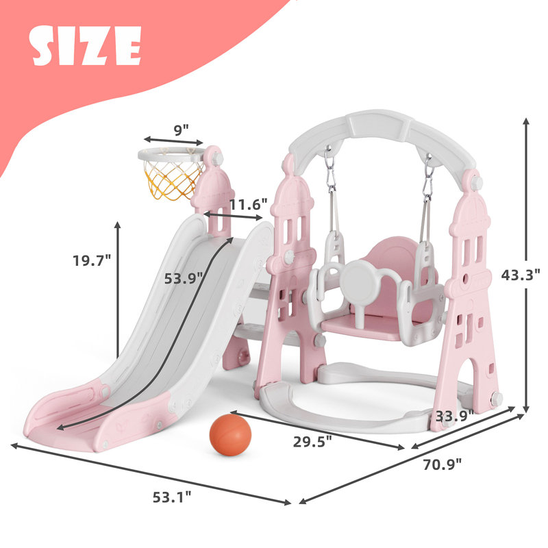 GLAF 53.1'' W Plastic Freestanding Slide, Pink/Gray