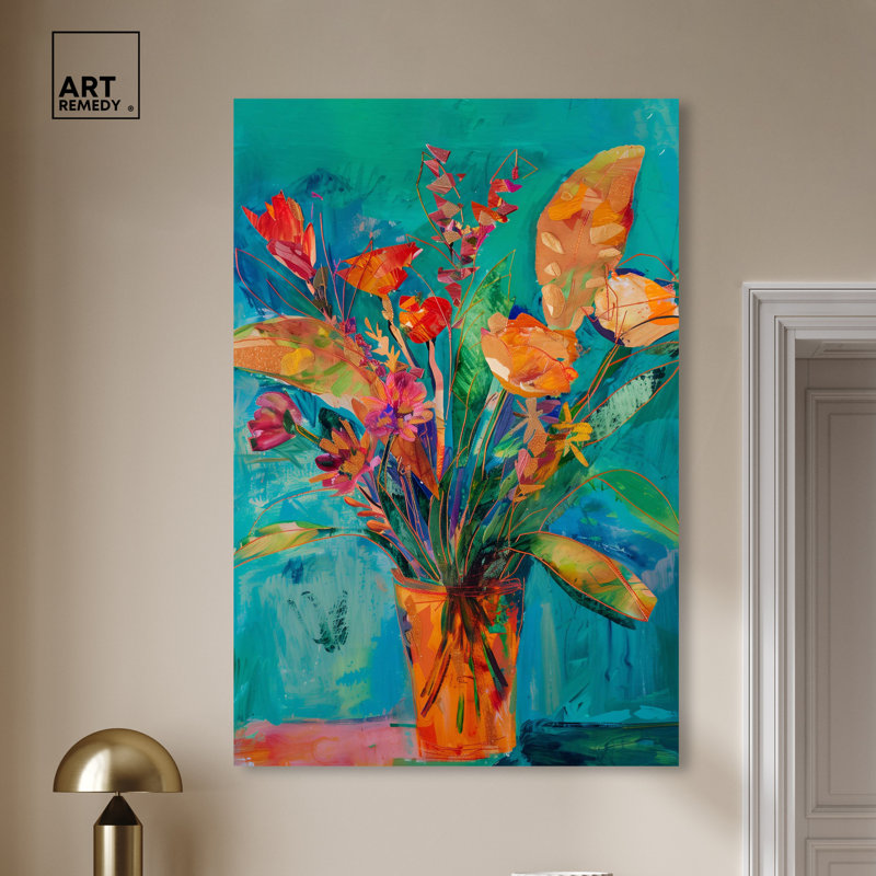 Vase à fleurs, Toile tendue, H 54 po x l 36 po