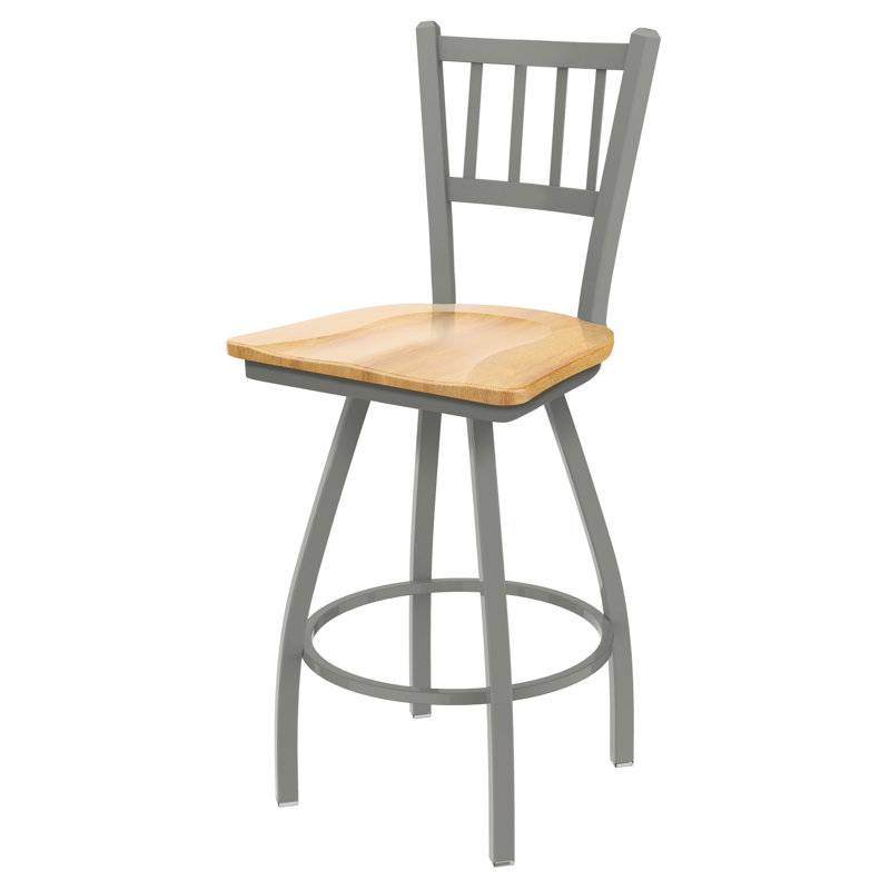 Nicolaie Swivel Counter Stool, Anodized Nickel, Natural Maple, Counter Stool (25” Seat Height)