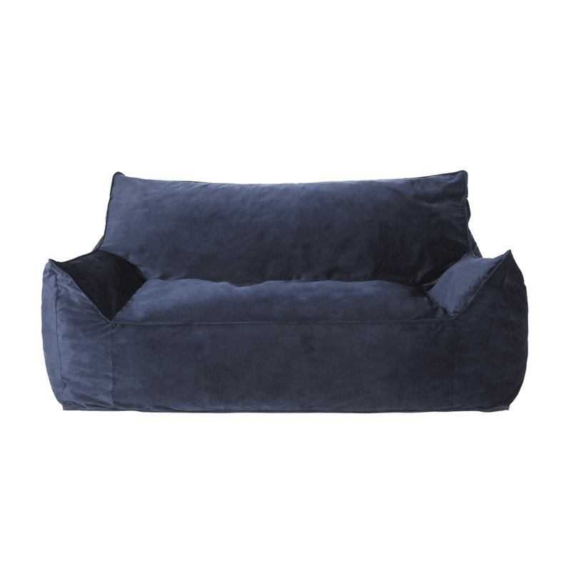 Fila Velveteen 2-Seater Oversized Bean Bag Chair With Armrests, Dark Blue, Dark Blue Velvet, 32" H x 60" W x 40" D