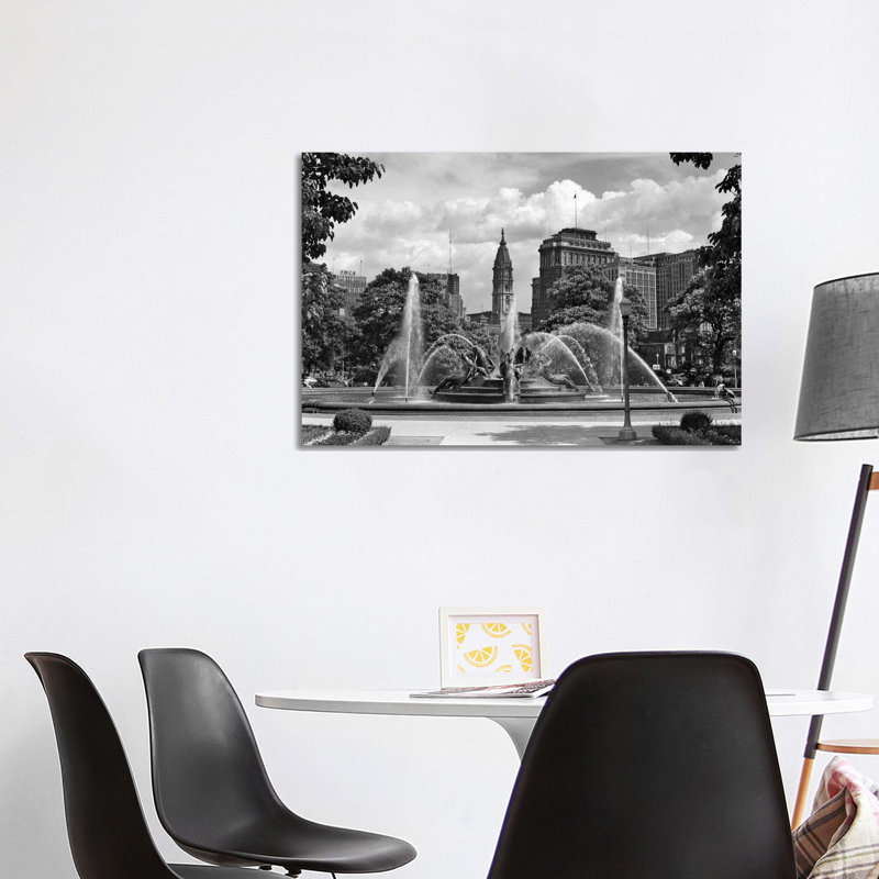 1950s Philadelphia PA USA Looking Southeast Past Swann Fountain by Vintage Images - Wrapped Canvas Print