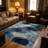 Blue & Gold Circular Abstract   area rugs for Living Room, Soft and Comfortable, Suitable for all seasons, easy to maintain, machine washable Indoor floor mat, Under Table Farmhouse suitable for Bedroom, Dining Room, Study,  Balcony, Home Decor Patio-873696560