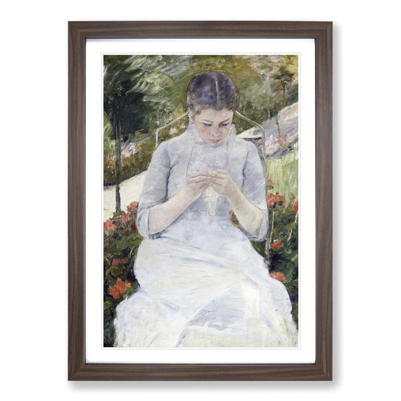 Girl in the Garden by Mary Cassatt - Picture Frame Painting, 36cm H x 27cm W x 2cm D, Walnut Framed