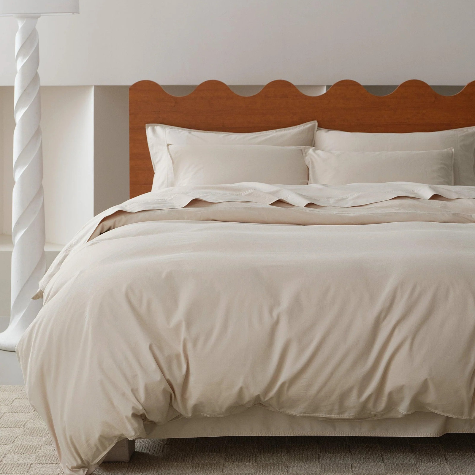 Double Stitch Cotton Duvet Cover Set, Beige, Queen Duvet Cover + 2 Pillow Shams