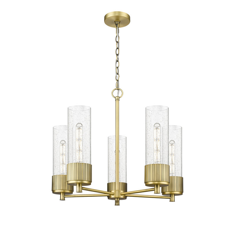 Lustre suspendu à 5 lumières 12 "Bolivar, Bullé, Laiton brossé