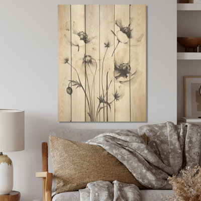 Vivid Poppiesmoments noir et blanc I - coquelicots, art sur bois de pin naturel
