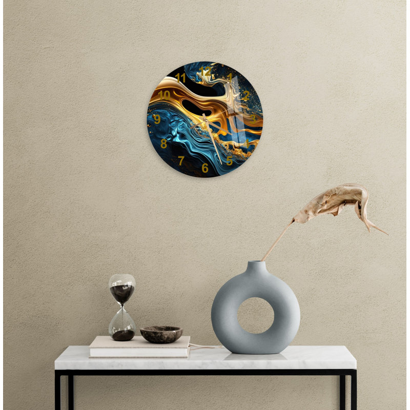 Horloge murale silencieuse en verre trempé de style abstrait, Or