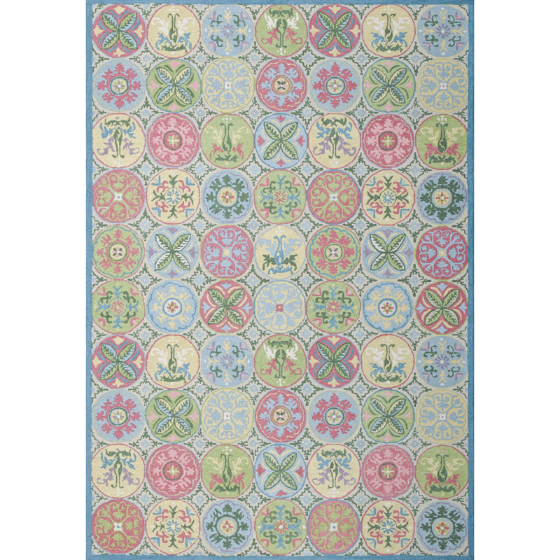 Mosaic Tiles Handmade Hand Tufted Wool Pastel Rug, Rectangle 9' x 13'
