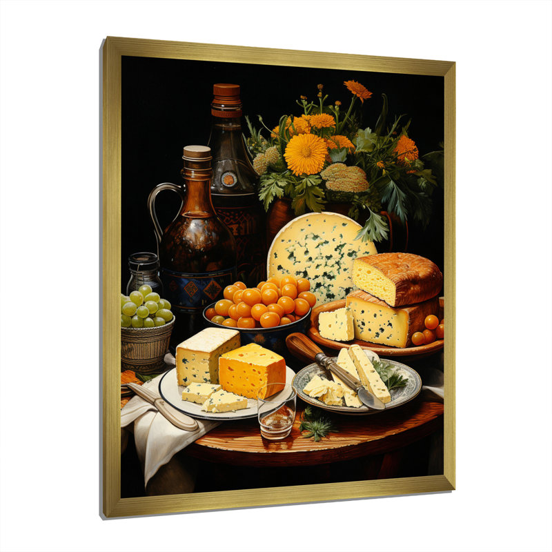 Daijuan Food Cheese Pointillism Dot II, H 32 po x l 16 po x P 1 po, Encadrement doré