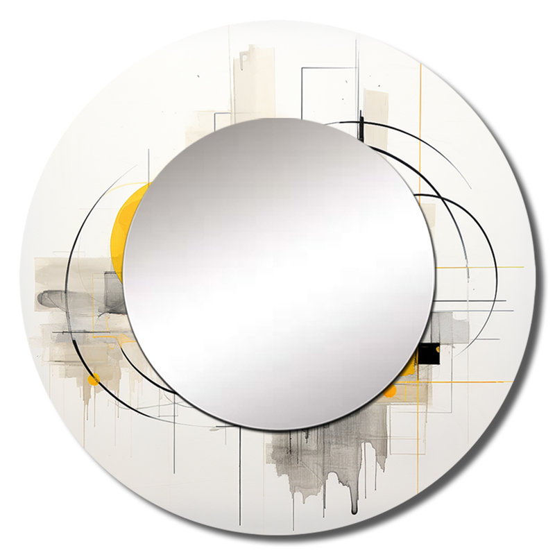 Shantela gris jaune minimalisme pureté de la forme III - miroir mural minimaliste, miroir décoratif rond gris, impression d'art en métal