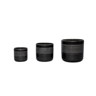 Ensemble de trois pots de fleurs en céramique grille, jardinières modernes idéales pour les décorations de patio, de jardin et de rebord de fenêtre