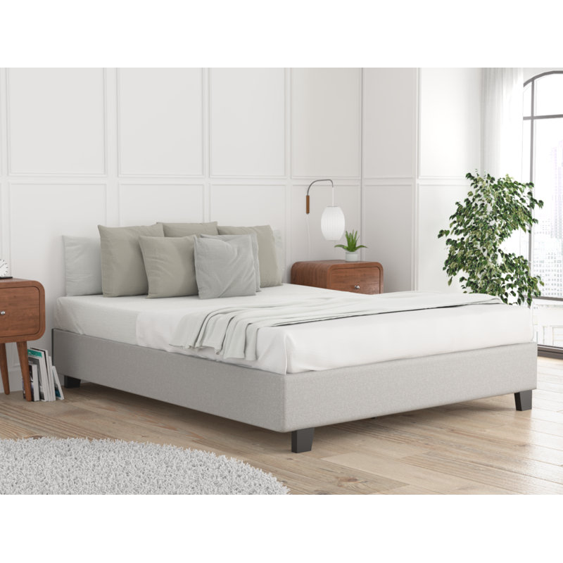 Lit plateforme tapissier 14 po Brin, Très grand, Gris clair