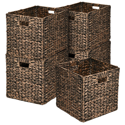 Burtrum Classic Farmhouse Handwoven Hyacinth Collapsible Storage Cube Baskets with Handles