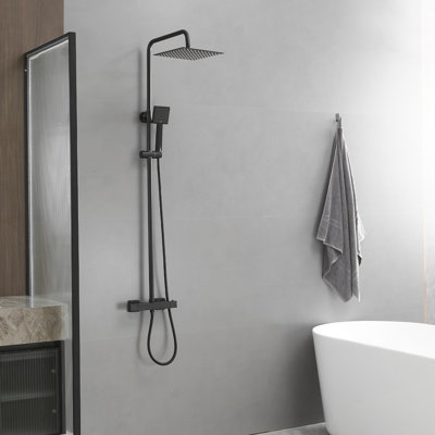  10" Rainfall Shower System with 4-Function Handheld,  Fixed Rail & Adjustable Height, Brass Body High Pressure Shower System