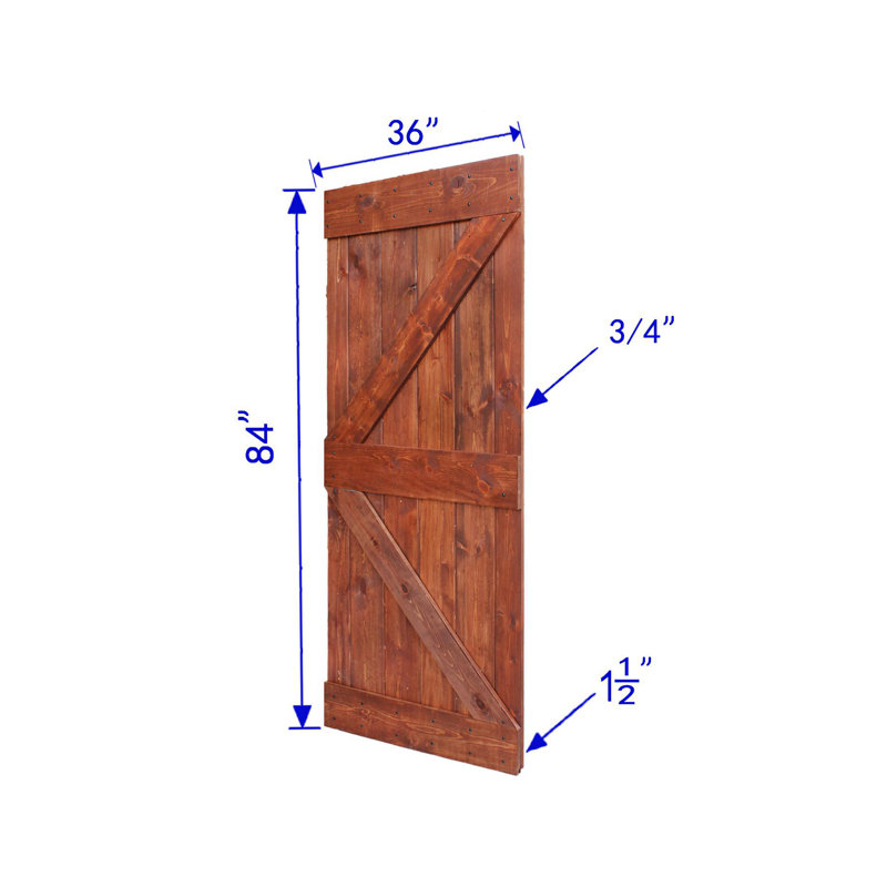 Porte de grange coulissante en bois massif de style K sans trousse de quincaillerie (dalle de porte seulement) - Assemblage requis