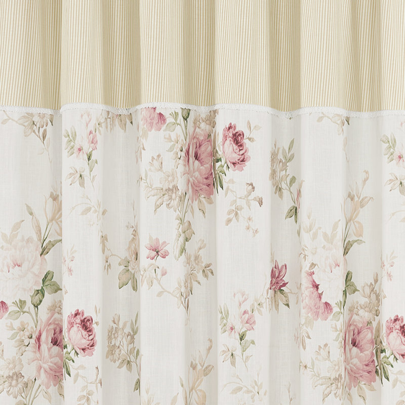Amalia Rose Off-White Cotton Floral Tub Curtain