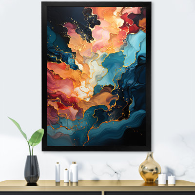 Rose et bleu tourbillonnant, peinture fluide III - art mural abstrait