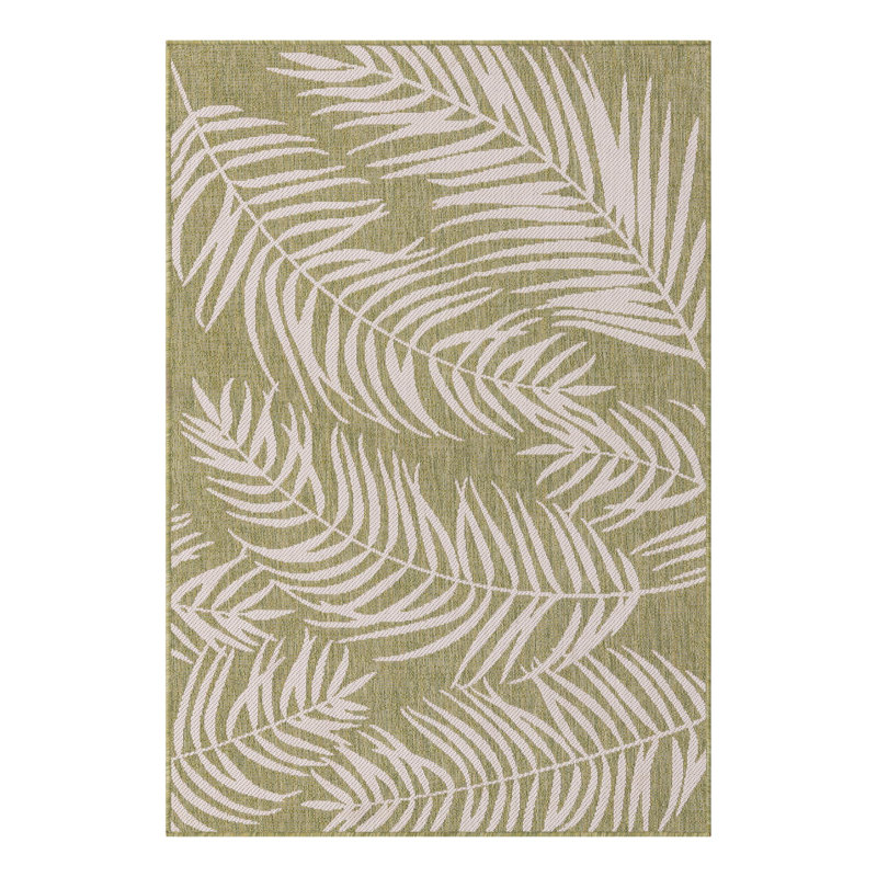 Tapis intérieur / extérieur à motif floral vert / ivoire Amanda, Rectangulaire 4 pi x 6 pi