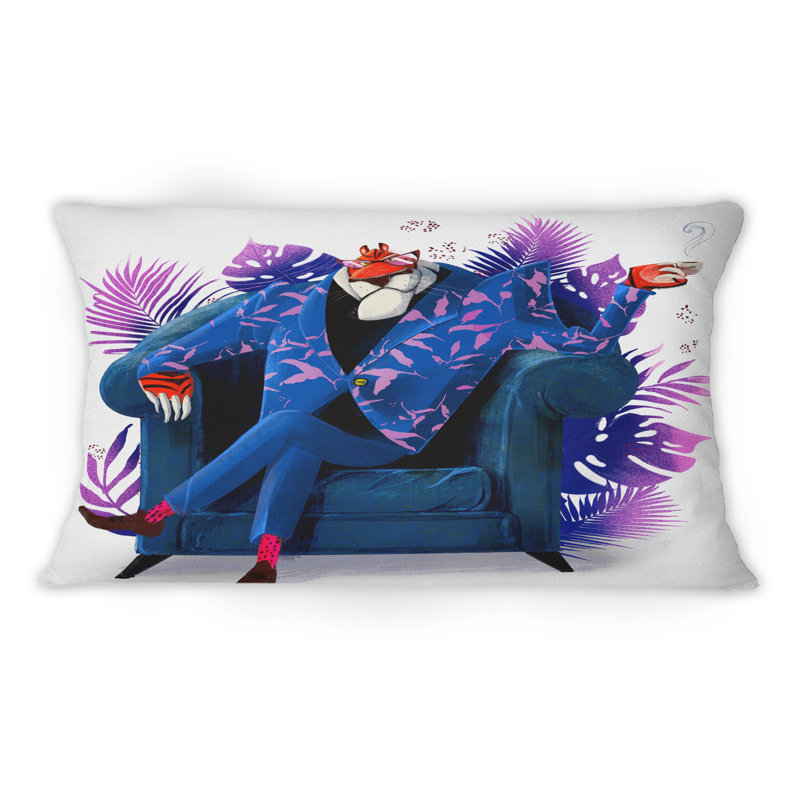 Tigre bleu avec costume - Coussin décoratif pour enfant 12 "x 20"