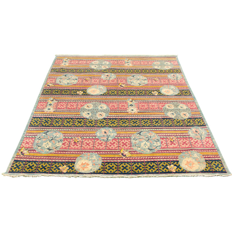 Tapis décoratif en laine de conception unique noué à la main New Age Peshawar rose/gris 7 pi 10 po x 9 pi 10 po Buckins