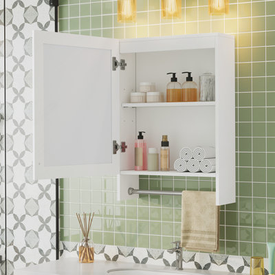 Armoire de salle de bain à miroir, armoire murale avec tablette réglable, porte à fermeture en douceur