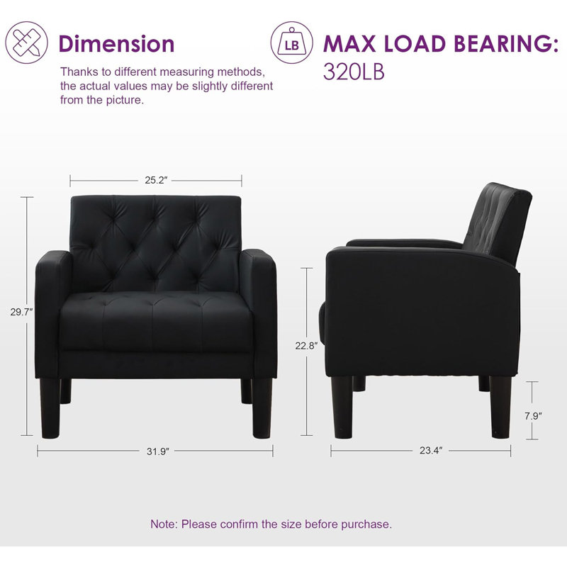 Fauteuil en similicuir capitonné l 32 po Jabryson, Noir