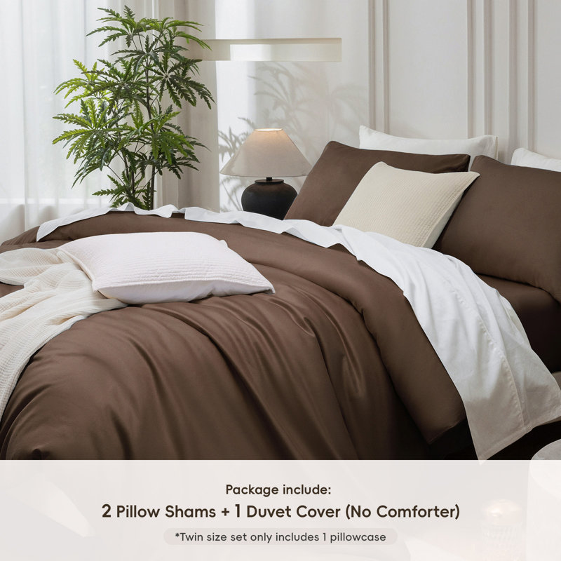 MooMee Duvet Cover Set Silky Sateen Look Luxury Sheen Zipper Closure & 8 Interior Ties 100% Long-Staple Cotton 600TC 