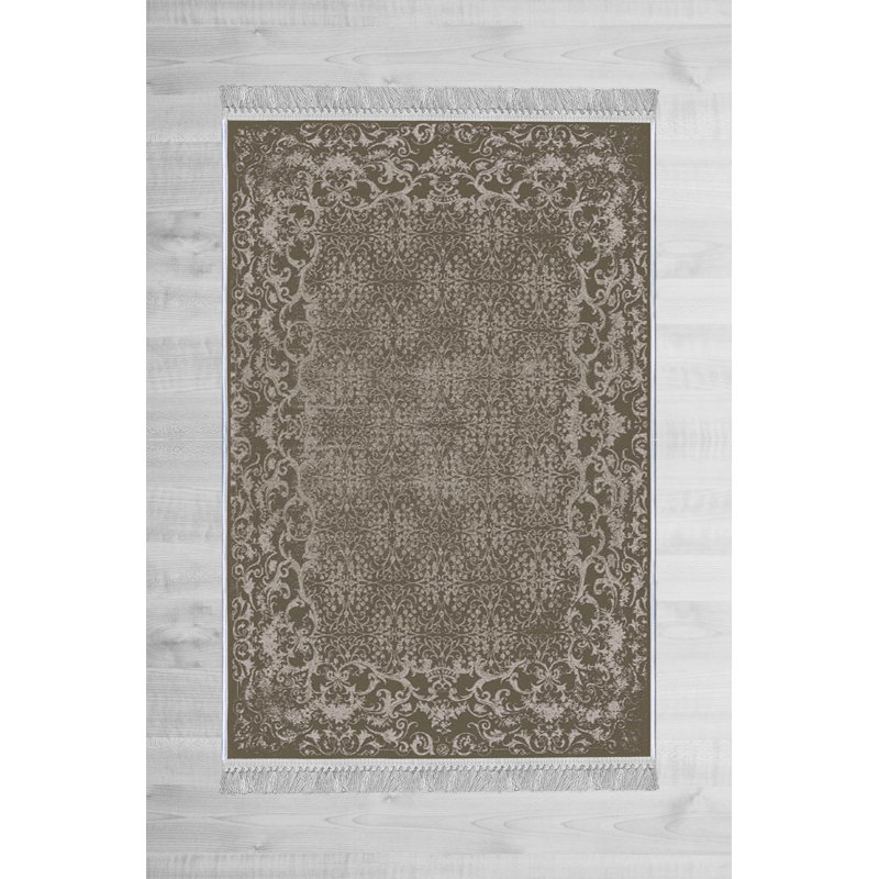 Tapis rectangulaire brun en velours touffeté à la machine Adan, Rectangle 5 pi 11 po x 9 pi 2 po