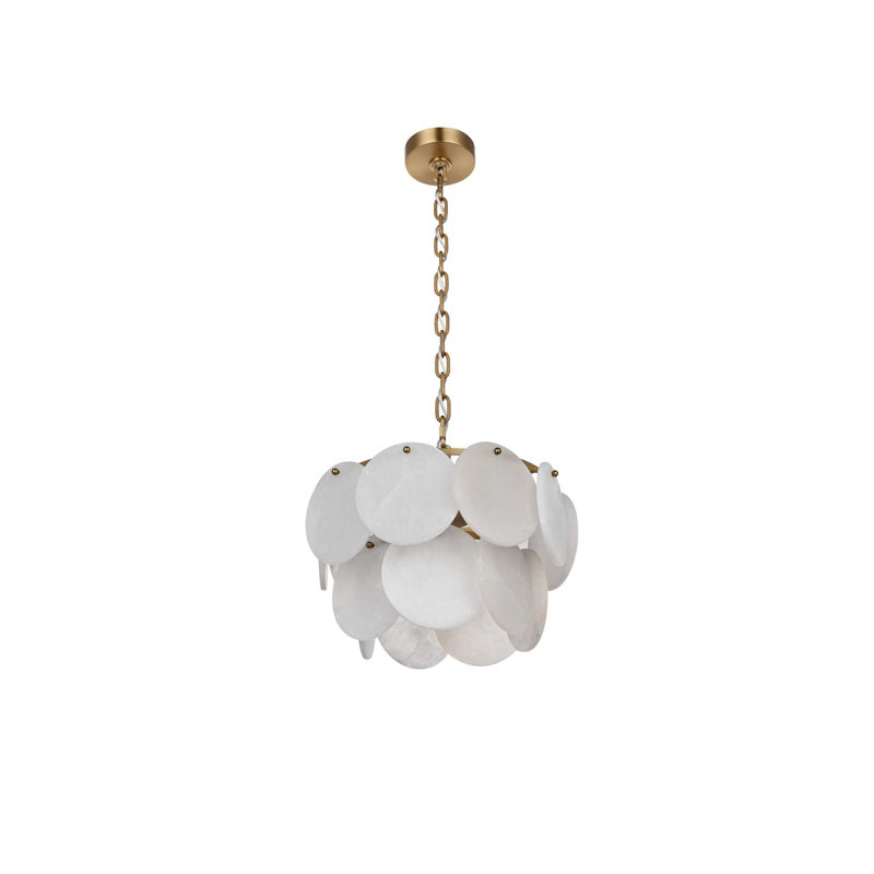 Lustre en albâtre satiné 16 pouces Charlotte, H 10 po x l 16 po x P 16 po, Or satiné, Six lumières