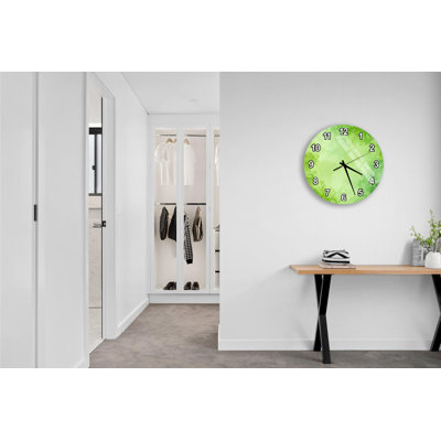 Horloge murale en verre trempé vert, style aquarelle, thème minimaliste, décoration murale, horloge décorative, horloge ronde en verre