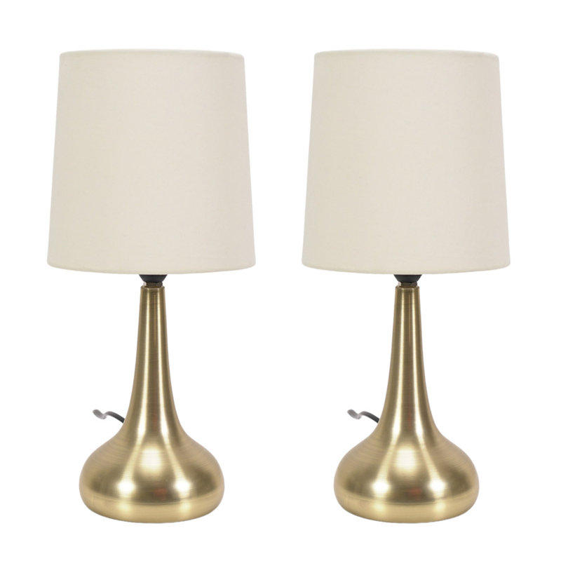 Riorita Pair of Chrome Touch Table Lamps with Fabric Shade and LED Bulbs, Cream, Brushed Gold, Yes