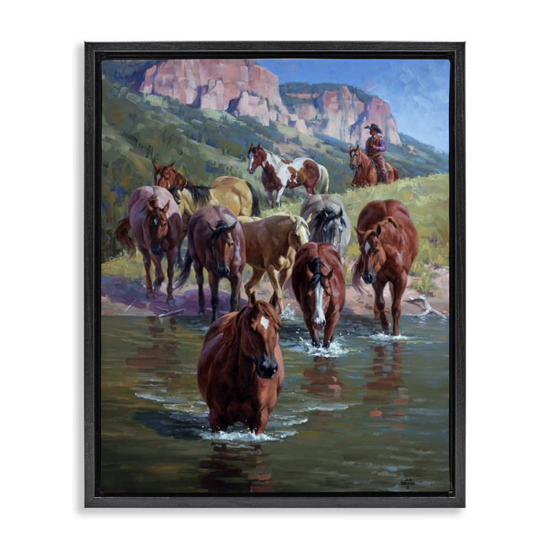Art mural sur toile Cowboy, Cadre flottant noir de jais, H 21 po x l 17 po