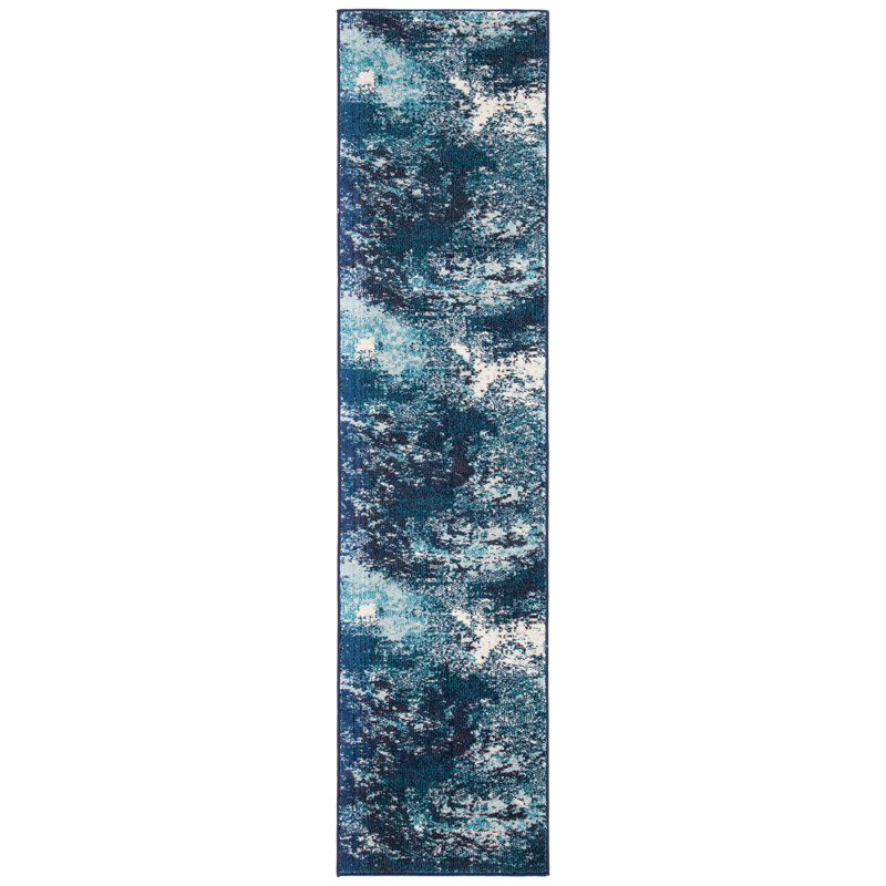 Tapis abstrait Mifflin Performance, Navy/Ivory, Tapis de couloir 2 pi 2 po x 14 pi