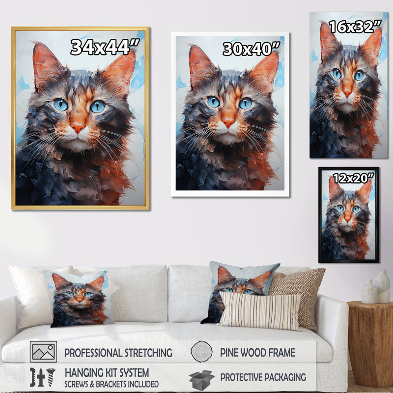 Décoration murale chat œil bleu II - chat, H 40 po x l 30 po x P 1,5 po, Cadre simple blanc