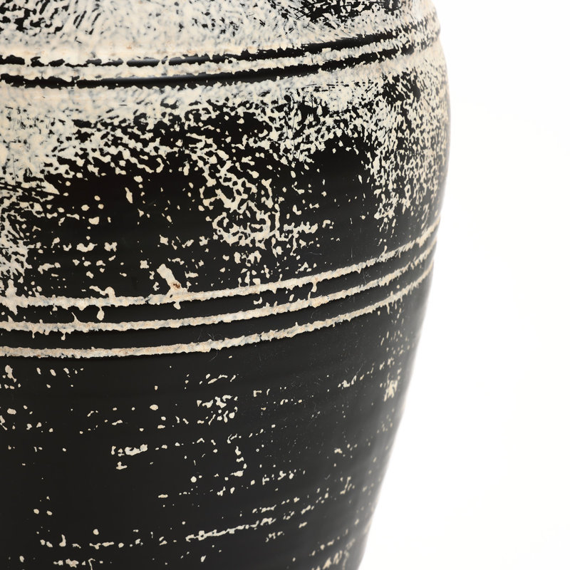 Vase de plancher en grès vieilli 18,3 "H noir et blanc