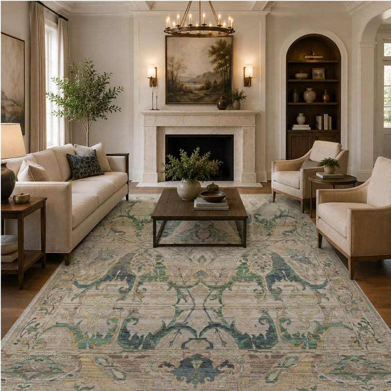 High-Quality Hand-Knotted Ivory And Beige Area Rug, Rectangle 12' x 15'