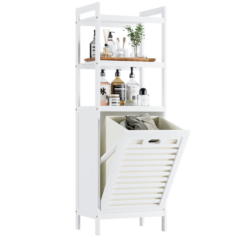 Panier à linge inclinable en bambou (blanc), Blanc