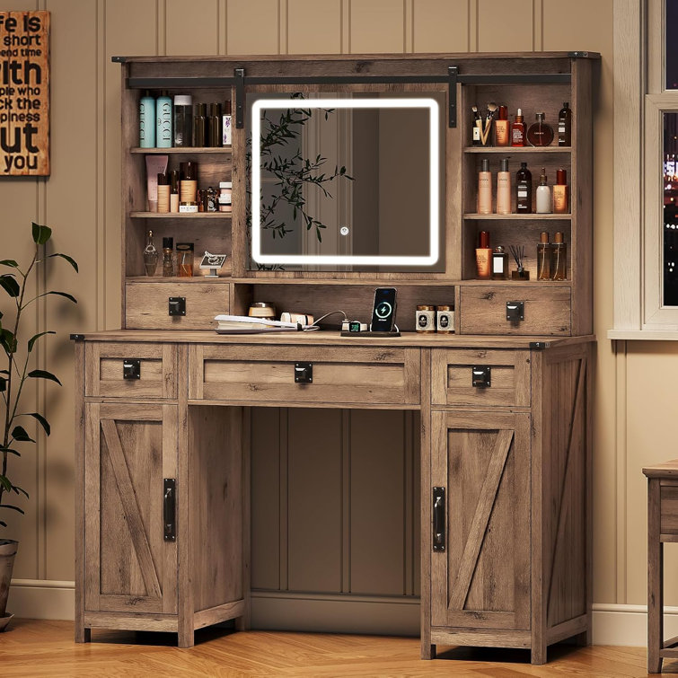 Azraf 47.2"W Farmhouse Large Vanity Dressing Makeup Table with 5 Drawers