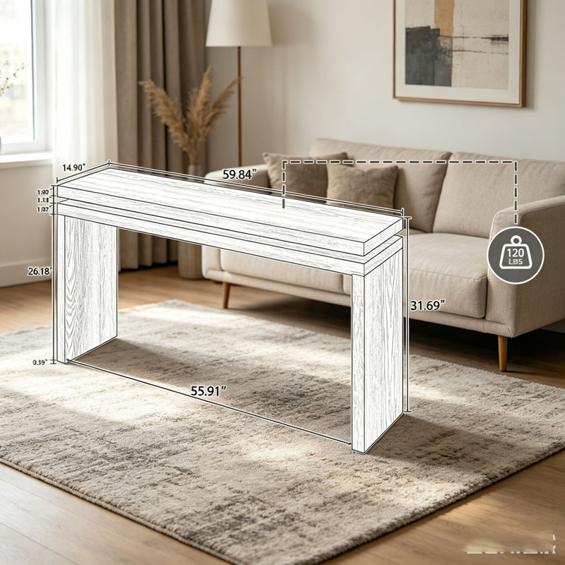 Console 60 po Farmhouse - Table d'entrée en bois rétro avec suspension à double planche, Brun antique-1