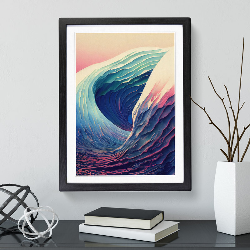 Ocean Wave In Colour No.3 - Single Picture Frame Painting, 64cm H x 46cm W x 2cm D, Black