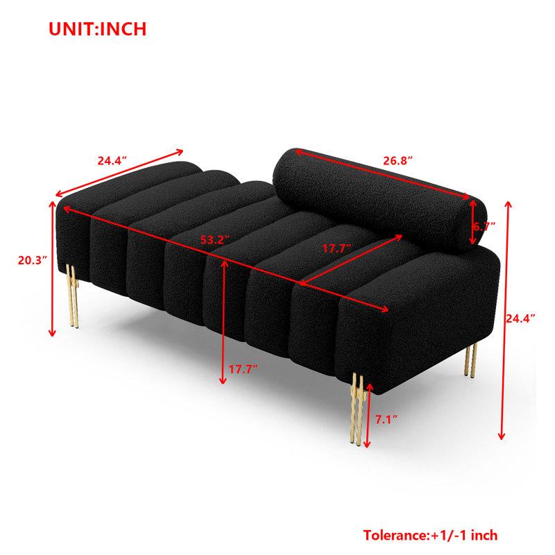Phip 53.2" Wide Faux Fur Upholstered Bench, Black