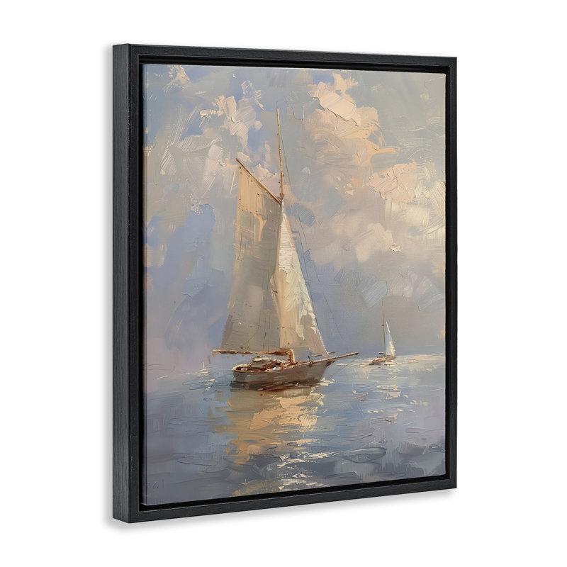 Bateau maritime sur un cadre flottant en mer nuageuse, design par Arlington Prints, H 31 po x l 25 po